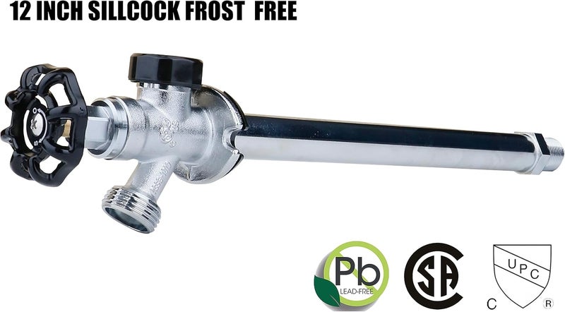 WHK Brass 12" Frost Proof Outdoor Faucet, Anti-Siphon Sillcock, Polished Chrome, 1/2" MIP x 3/4" Hose Bibb - Image 5